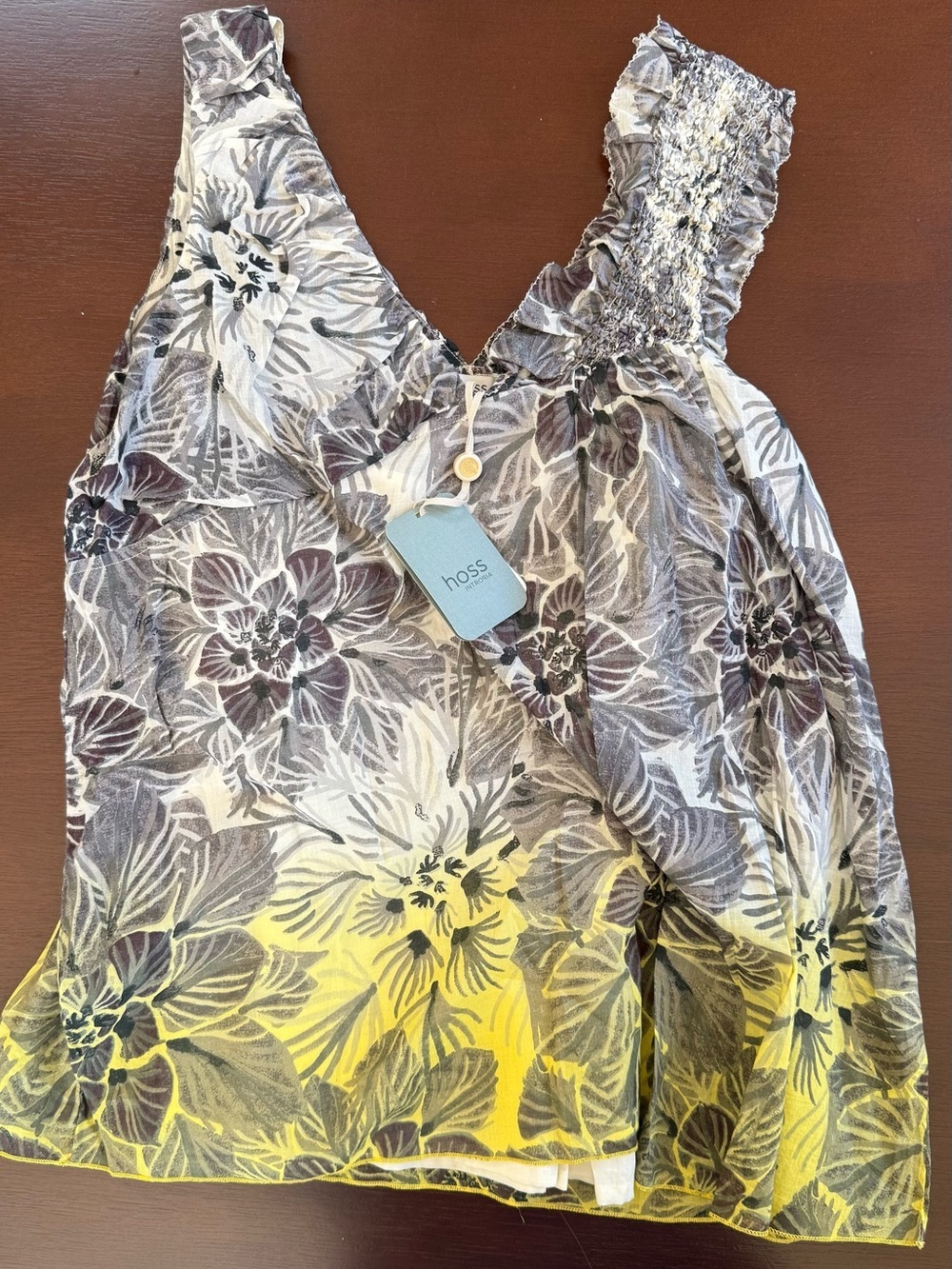 Hoss Intropia Yellow Floral V-Neck Tank Top